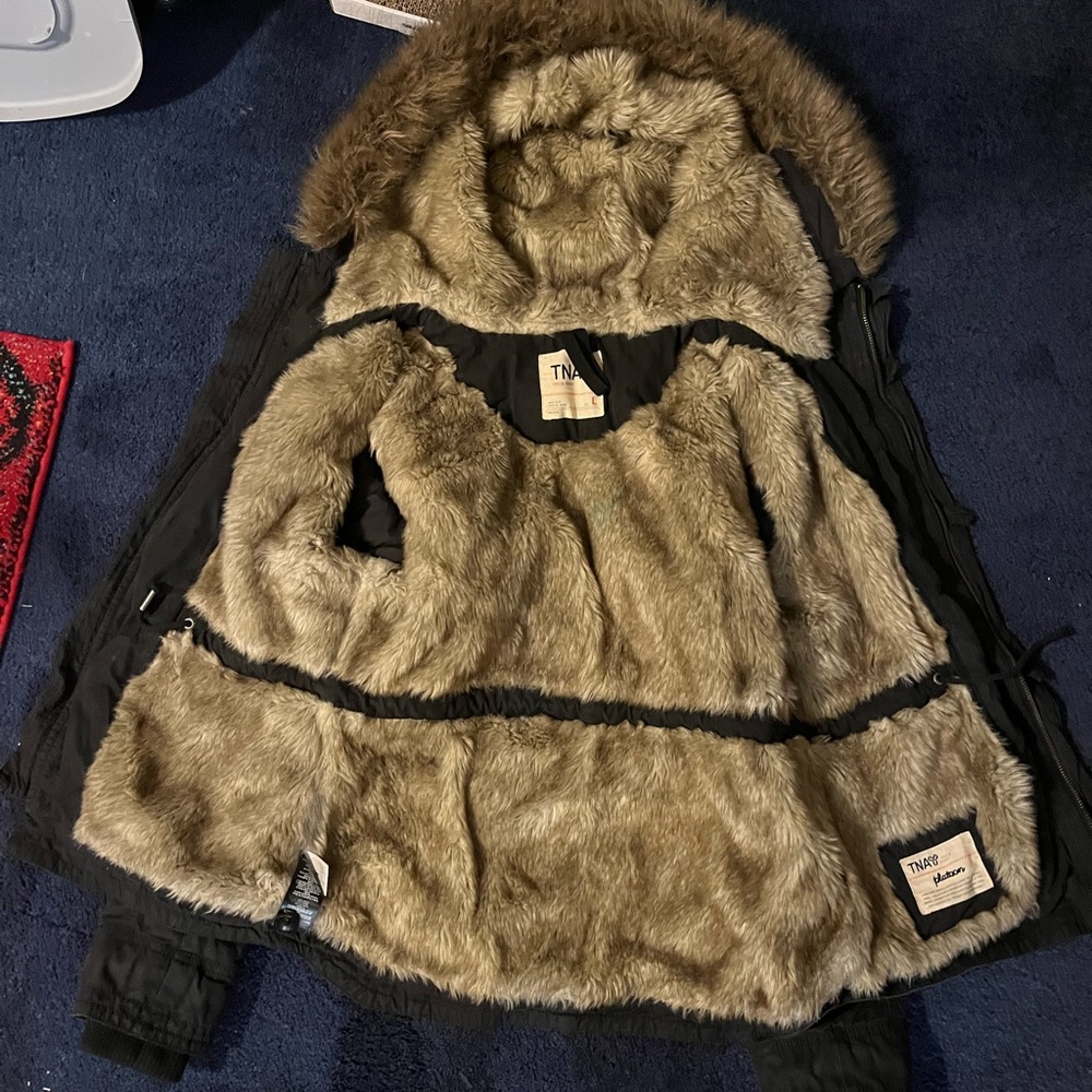 Navy blue faux fur lined jacket